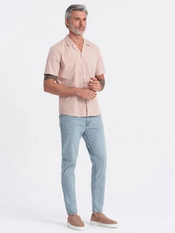 OMBRE Kurzarmhemd mit kubanischem Kragen Rosa/Hellblau/Beige/Khaki