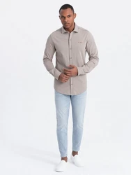 OMBRE Langarmhemd Herren-Shirt REGULAR Beige/Khaki/Grau