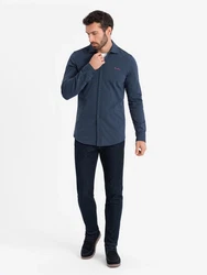 OMBRE Langarmhemd Herren-Shirt REGULAR Dunkelblau/Hellblau
