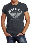 Neverless Print-Shirt Herren T-Shirt Biker Motorrad Motorblock Engine Flügel Wings Slim Fit Rosa/Grau/Blau/Dunkelblau