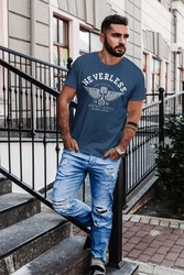 Neverless Print-Shirt Herren T-Shirt Biker Motorrad Motorblock Engine Flügel Wings Slim Fit Blau/Türkis/Dunkelblau/Grau