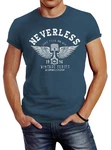 Neverless Print-Shirt Herren T-Shirt Biker Motorrad Motorblock Engine Flügel Wings Slim Fit Blau/Türkis/Dunkelblau/Grau