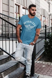 Neverless Print-Shirt Herren T-Shirt Biker Motorrad Motorblock Engine Flügel Wings Slim Fit Blau/Rosa/Hellblau