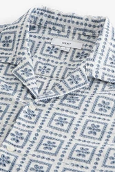 Next Kurzarmhemd mit Lochstickerei Blau/Grau