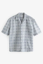Next Kurzarmhemd mit Lochstickerei Blau/Grau