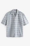 Next Kurzarmhemd mit Lochstickerei Blau/Grau