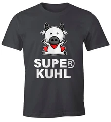 MoonWorks Print-Shirt Tier-Motiv Super Kuhl Fun-Shirt Türkis/Dunkelgrau/Schwarz