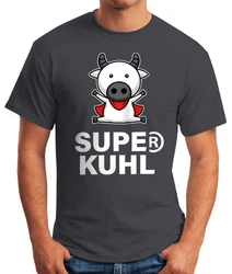 MoonWorks Print-Shirt Tier-Motiv Super Kuhl Fun-Shirt Türkis/Dunkelgrau/Schwarz