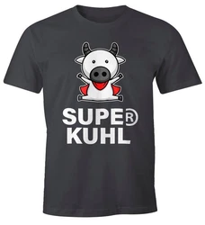 MoonWorks Print-Shirt Tier-Motiv Super Kuhl Fun-Shirt Türkis/Dunkelgrau/Schwarz