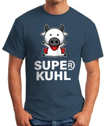 MoonWorks Print-Shirt Tier-Motiv Super Kuhl Fun-Shirt Türkis/Blau