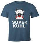 MoonWorks Print-Shirt Tier-Motiv Super Kuhl Fun-Shirt Türkis/Blau