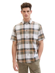 TOM TAILOR Kurzarmshirt Hemd Rot/Braun/Beige