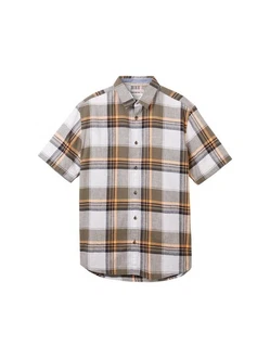 TOM TAILOR Kurzarmshirt Hemd Rot/Braun/Beige