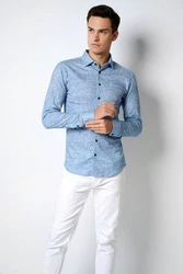 Desoto Langarmhemd Kent Hellblau/Blau