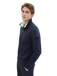 TOM TAILOR Sweatshirt Kapuzenpullover Sweatjacke mit Stehkragen Dunkelblau/Hellblau