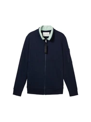 TOM TAILOR Sweatshirt Kapuzenpullover Sweatjacke mit Stehkragen Dunkelblau/Hellblau