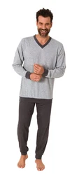 Normann Pyjama Herren langarm Schlafanzug Grau/Hellgrau