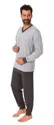 Normann Pyjama Herren langarm Schlafanzug Grau/Hellgrau