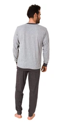 Normann Pyjama Herren langarm Schlafanzug Grau/Hellgrau