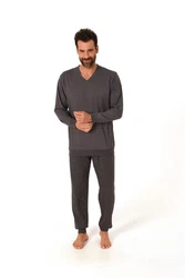 Normann Pyjama Herren langarm Schlafanzug Dunkelgrau/Grau/Hellgrau/Khaki/Braun