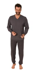 Normann Pyjama Herren langarm Schlafanzug Dunkelgrau/Grau/Hellgrau/Khaki/Braun