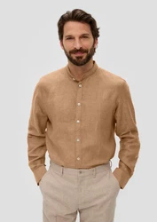 s.Oliver BLACK LABEL Langarmhemd mit Stehkragen Braun/Beige/Khaki
