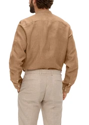 s.Oliver BLACK LABEL Langarmhemd mit Stehkragen Braun/Beige/Khaki