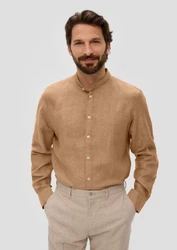 s.Oliver BLACK LABEL Langarmhemd mit Stehkragen Braun/Beige/Khaki