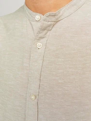 Jack & Jones Langarmhemd JJELINEN BLEND BAND SHIRT LS SN Weiß/Khaki/Beige