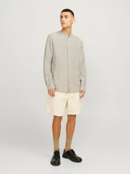 Jack & Jones Langarmhemd JJELINEN BLEND BAND SHIRT LS SN Weiß/Khaki/Beige