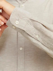 Jack & Jones Langarmhemd JJELINEN BLEND BAND SHIRT LS SN Weiß/Khaki/Beige