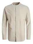Jack & Jones Langarmhemd JJELINEN BLEND BAND SHIRT LS SN Weiß/Khaki/Beige
