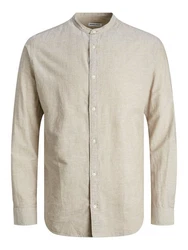 Jack & Jones Langarmhemd JJELINEN BLEND BAND SHIRT LS SN Weiß/Khaki/Beige