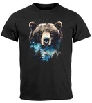 Neverless Print-Shirt Herren Frontprint Sterne Wildnis Motiv Outdoor Braun