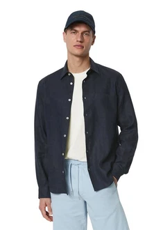 Marc O'Polo Leinenhemd im klassischen Look Hellblau/Blau/Dunkelblau