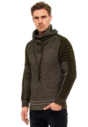 Rusty Neal Strickpullover hochabschließender Kragen Dunkelgrün/Khaki