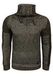 Rusty Neal Strickpullover hochabschließender Kragen Dunkelgrün/Khaki