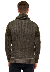 Rusty Neal Strickpullover hochabschließender Kragen Dunkelgrün/Khaki