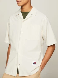 Tommy Jeans Kurzarmhemd TJM RLX SEERSUCKER CAMP SHIRT Khaki/Beige/Creme/Weiß