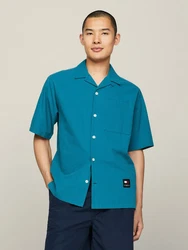 Tommy Jeans Kurzarmhemd TJM RLX SEERSUCKER CAMP SHIRT Türkis/Blau