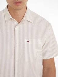 Tommy Jeans Kurzarmhemd TJM REG STRIPE SEERSUCKER SHIRT Beige/Khaki/Weiß/Rot