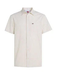Tommy Jeans Kurzarmhemd TJM REG STRIPE SEERSUCKER SHIRT Beige/Khaki/Weiß/Rot
