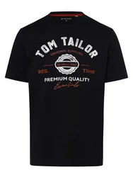 TOM TAILOR T-Shirt mit Logo-Print nachtblau / mandarine / weiß