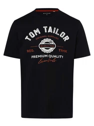 TOM TAILOR T-Shirt mit Logo-Print nachtblau / mandarine / weiß