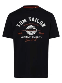 TOM TAILOR T-Shirt mit Logo-Print nachtblau / mandarine / weiß