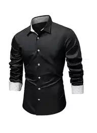 Businesshemd Langarm Business Hemden Regular Fit Freizeithemd Schwarz S-2XL (als Jacke offen oder Hemd zugeknpft zu tragen)