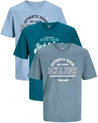 Jack & Jones Plus Print-Shirt Spar-Set 3er-Pack Big Size Shirt Dunkelgrün/Blau/Grün