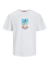 Jack & Jones T-Shirt JORARUBA SMALL PHOTO TEE SS CREW NECK Weiß/Beige/Blau