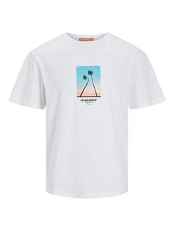 Jack & Jones T-Shirt JORARUBA SMALL PHOTO TEE SS CREW NECK Weiß/Beige/Blau
