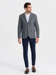 OMBRE Sakko für Herren mit Ellenbogenaufnähern Grau/Dunkelblau/Blau/Dunkelgrau